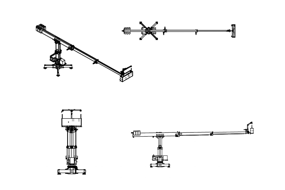 DT types have telescopic jib and telescopic mast, designed with medium and long outreaches. Telescopic mast is necessary for visible parking on the terrace and to pass platform over paraphet.
Telescopic jib is necessary to reach different distances on facades with elevation difference.