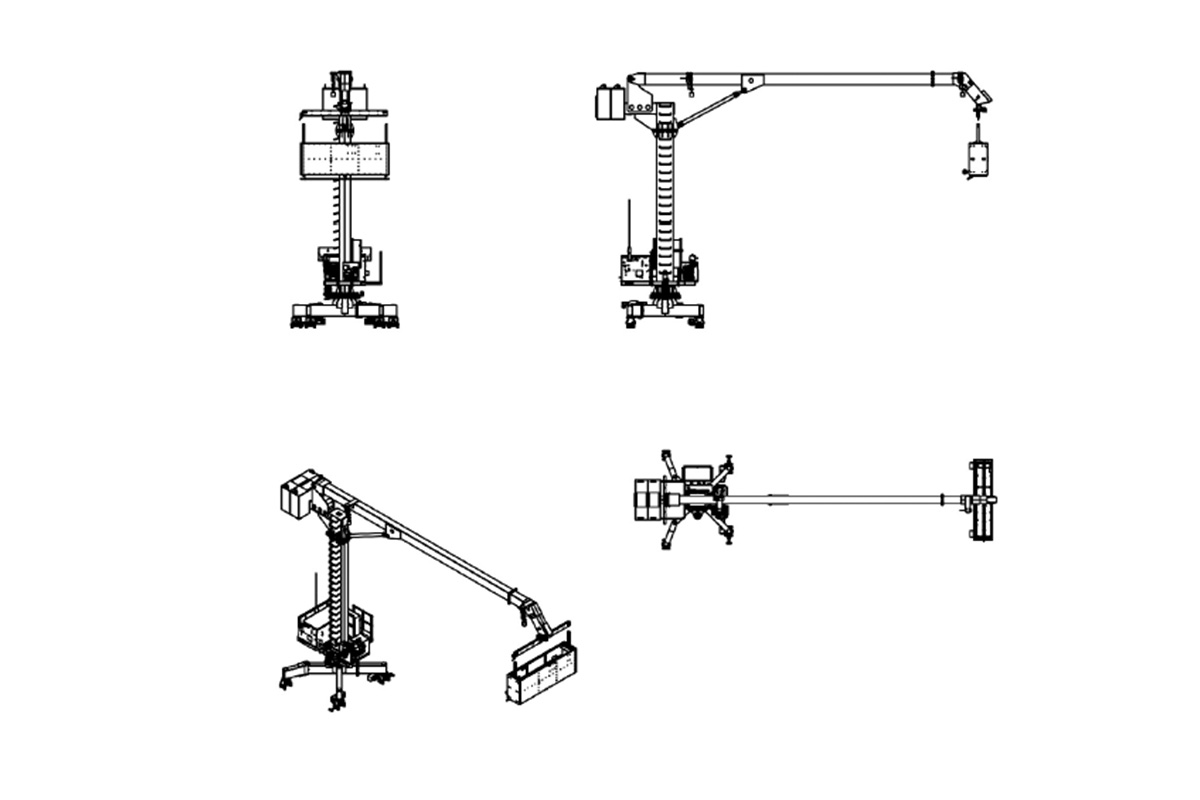 MW types have single jib and luffing mast, designed for short and medium outreaches. Luffing system is used to adjust outreach and able to pass platform over the paraphet. Systems are located on building terraces, buildings up to 320 m height. 