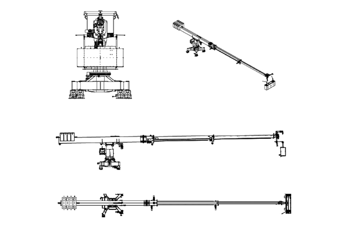 TH types have telescopic jib and fixed mast, designed with medium and long outreaches. Telescopic jib is necessary to reach different distances on facades with elevation difference. Systems are located on building terraces, buildings up to 320 m height.