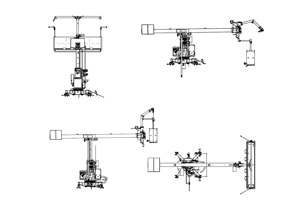 TV types have fixed jib and telescopic mast, designed with short and medium outreaches. Telescopic mast is necessary for visible parking on the terrace and to pass platform over paraphet. Systems are located on building terraces, buildings up to 320 m height.