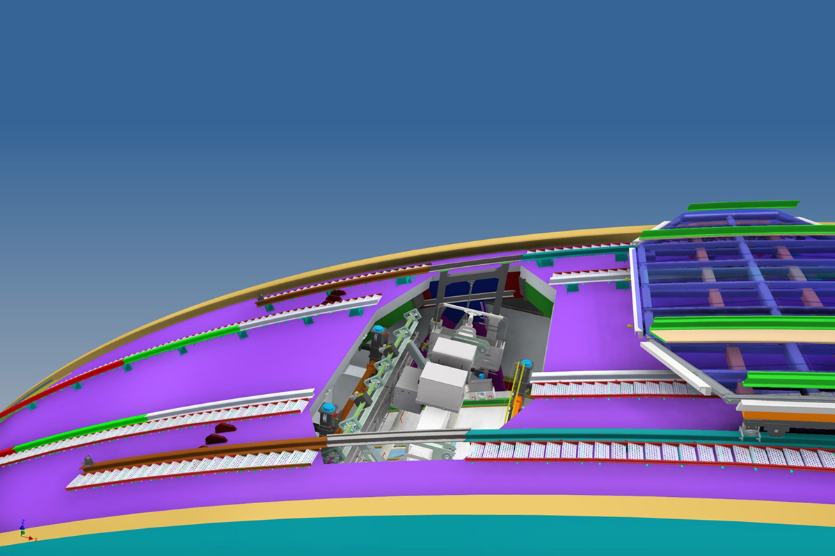 Automatic cover systems integrated into the facade to store the machine. When the machine reaches the parking area, the covers are closed, ensuring that the building's perfect exterior appearance is preserved.