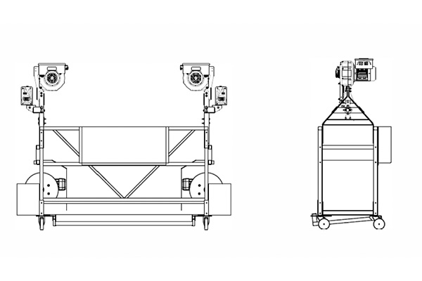 Two person powered platform is able to carry two persons inside the platform. These platforms are inseparable part of BMU and monorail systems. Platform includes two hoisting unit mounted in the cradle.
